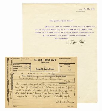  Strauss Richard : Telegramma autografo firmato inviato al Teatro alla Scala. Musica, Musica, Teatro, Spettacolo  - Auction Books & Graphics - Libreria Antiquaria Gonnelli - Casa d'Aste - Gonnelli Casa d'Aste