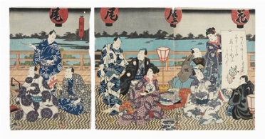  Utagawa Kunisada I (Toyokuni III)  (Edo, 1786 - 1865) : Nry (Godersi il fresco della sera).  - Asta Stampe, disegni e dipinti antichi, moderni e contemporanei - Libreria Antiquaria Gonnelli - Casa d'Aste - Gonnelli Casa d'Aste