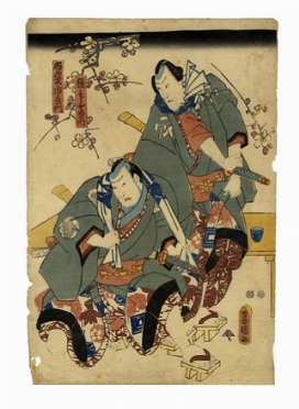  Utagawa Kunisada I (Toyokuni III)  (Edo, 1786 - 1865) : Gokuin Sen'emon e Nunobukuro Ichizaemon.  - Asta Stampe, disegni e dipinti antichi, moderni e contemporanei - Libreria Antiquaria Gonnelli - Casa d'Aste - Gonnelli Casa d'Aste