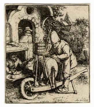  Adriaen (van) Ostade  (Haarlem,, 1610 - ivi, 1685) : L'arrotino.  - Asta Stampe, disegni e dipinti antichi, moderni e contemporanei - Libreria Antiquaria Gonnelli - Casa d'Aste - Gonnelli Casa d'Aste