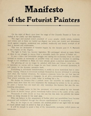  Boccioni Umberto [e altri] : Manifesto of the Futurist Painters.  - Asta Libri a stampa dal XVI al XX secolo [ASTA A TEMPO - PARTE II] - Libreria Antiquaria Gonnelli - Casa d'Aste - Gonnelli Casa d'Aste