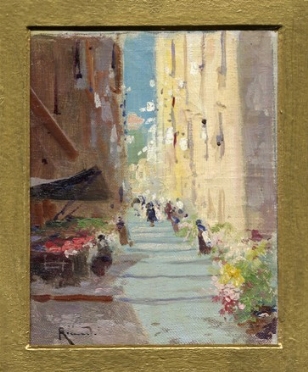  Oscar Ricciardi  (Napoli, 1864 - 1935) : Scalinata di paese.  - Asta Arte Moderna e Contemporanea [ASTA A TEMPO - PARTE II] - Libreria Antiquaria Gonnelli - Casa d'Aste - Gonnelli Casa d'Aste