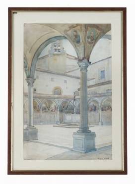  Enrico Alessandri : Il chiostro grande della S.S. Annunziata di Firenze.  Gaetano Spinelli  (Bitonto, 1877 - Firenze, 1945)  - Asta Arte Moderna e Contemporanea [ASTA A TEMPO - PARTE II] - Libreria Antiquaria Gonnelli - Casa d'Aste - Gonnelli Casa d'Aste