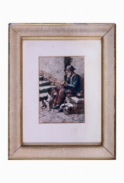  Giuseppe Canella  (Venezia, 1837 - Padova, 1913) : Uomo con cane.  - Auction Modern and Contemporary Art [II Part ] - Libreria Antiquaria Gonnelli - Casa d'Aste - Gonnelli Casa d'Aste