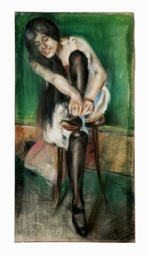  Gino Piccioni  (Foligno, 1873 - Biella, 1941) : Donna seduta.  - Auction Modern and Contemporary Art [II Part ] - Libreria Antiquaria Gonnelli - Casa d'Aste - Gonnelli Casa d'Aste