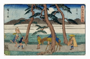  Utagawa Hiroshige I (And? Tokutar?)  (Yayosu Quay, Edo, 1797 - 1858) : Akasaka.  - Auction Ancient Art [I Part] - Libreria Antiquaria Gonnelli - Casa d'Aste - Gonnelli Casa d'Aste