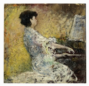  Giovanni Panza  (Miseno, 1894 - 1989) : Donna al pianoforte.  - Auction Modern and Contemporary Art [II Part ] - Libreria Antiquaria Gonnelli - Casa d'Aste - Gonnelli Casa d'Aste