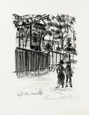  Maurice Utrillo  (Parigi, 1883 - 1955) : Personnages devant le moulin de la galette.  - Auction Modern and Contemporary Art [II Part ] - Libreria Antiquaria Gonnelli - Casa d'Aste - Gonnelli Casa d'Aste