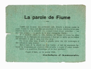  D'Annunzio Gabriele : Le parole di Fiume. Volantino. Storia locale, Storia, Diritto  [..]