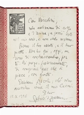  D'Annunzio Gabriele : Lettera autografa firmata inviata a Luigi Mercolini.  - Asta Libri, autografi e manoscritti - Libreria Antiquaria Gonnelli - Casa d'Aste - Gonnelli Casa d'Aste