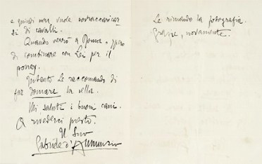  D'Annunzio Gabriele : Lettera autografa firmata, inviata al caro Francescangeli.  [..]