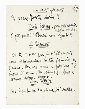  D'Annunzio Gabriele : Foglio autografo dalla tragedia La Gioconda con varianti rispetto alla versione definitiva.  - Asta Libri, autografi e manoscritti - Libreria Antiquaria Gonnelli - Casa d'Aste - Gonnelli Casa d'Aste