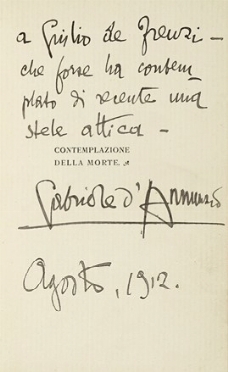  D'Annunzio Gabriele : Dedica autografa su libro Contemplazione della morte. Letteratura  [..]