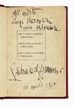  D'Annunzio Gabriele : Dedica su libro La riscossa.  - Auction Books, autographs and manuscripts - Libreria Antiquaria Gonnelli - Casa d'Aste - Gonnelli Casa d'Aste