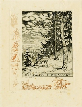  Guido Balsamo Stella  (Torino, 1882 - Asolo, 1941) : Ex Libris Zv Cigen F. Gervmsky.  [..]