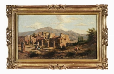  Scuola napoletana del XIX secolo : Gita a Pompei.  - Auction Ancient, Oriental, Modern and Contemporary Art  [II part] - Libreria Antiquaria Gonnelli - Casa d'Aste - Gonnelli Casa d'Aste