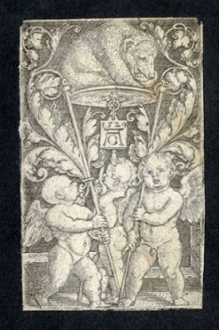  Heinrich Aldegrever  (Paderborn, 1502 - Soest, 1560) : Tre putti alati che sollevano  [..]