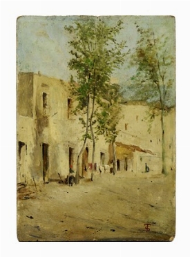  Telemaco Signorini  (Firenze, 1835 - 1901) : Scorcio di paese.  - Asta Arte Antica,  [..]