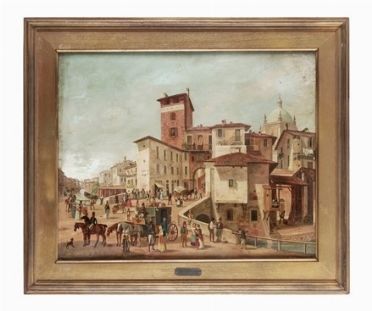  Angelo Inganni  (Brescia, 1807 - Gussago, 1880) : Il ponte di Porta Ticinese a  [..]