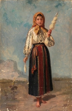  Sava Hentia  (S?sciori, 1848 - Sebè, 1904) : La filatrice.  - Asta Arte  [..]