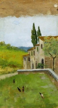  Gino Tommasi  (Livorno, 1880 - 1942) : Cortile.  - Asta Arte Antica, Moderna e  [..]