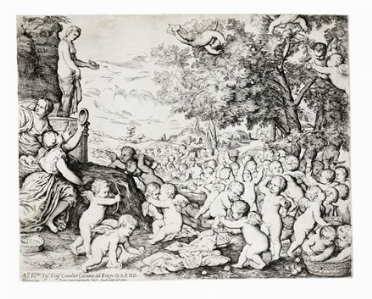  Giovanni Andrea Podest  (Genova, 1608 - Genova, ) : Baccanale di putti davanti  [..]