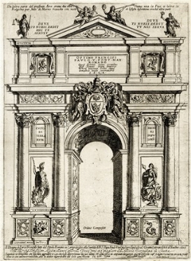  Giovanni Maggi  (Roma, 1566 - 1618) : Arco di trionfo eretto in Campidoglio a Papa  [..]