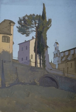  Pietro D'Achiardi  (Pisa, 1879 - Roma, 1940) : Scorcio con cipresso.  - Asta Arte  [..]