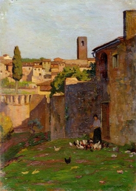  Nino Della Gatta  (Sezze, 1868 - Carmignano, 1932) : Paese.  - Asta Arte Antica,  [..]