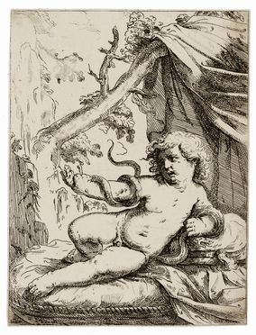  Lorenzo Loli  (Bologna, 1612 - 1691) : Ercole nella culla.  - Auction Prints and Drawings from XVI to XX century - Libreria Antiquaria Gonnelli - Casa d'Aste - Gonnelli Casa d'Aste