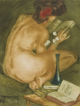  Victor Mignot  (Bruxelles, 1872 - Parigi, 1944) : Donna nuda che legge.  - Asta Stampe e Disegni - Libreria Antiquaria Gonnelli - Casa d'Aste - Gonnelli Casa d'Aste