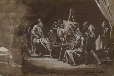  Adeodato Malatesta  (Modena, 1806 - 1891) : Tiziano ritratto da vecchio mentre esegue un dipinto.  - Asta Stampe e Disegni - Libreria Antiquaria Gonnelli - Casa d'Aste - Gonnelli Casa d'Aste