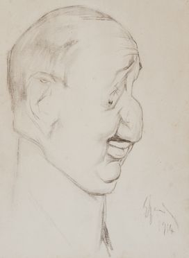  Enrico Sacchetti  (Roma, 1877 - Firenze, 1969) : Caricatura di Ugo Ojetti visto di profilo.  - Asta Stampe e Disegni - Libreria Antiquaria Gonnelli - Casa d'Aste - Gonnelli Casa d'Aste