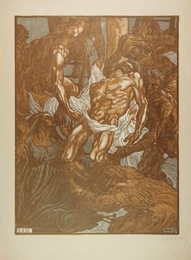  Adolfo De Carolis  (Montefiore dell'Aso, 1874 - Roma, 1928) : Deposizione.  - Auction Prints, Drawings, Maps and Views - Libreria Antiquaria Gonnelli - Casa d'Aste - Gonnelli Casa d'Aste
