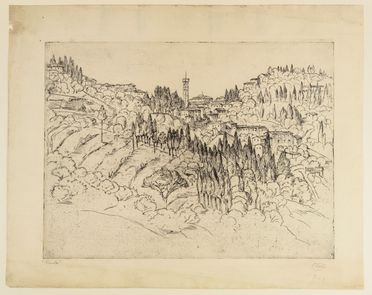  Emilio Mazzoni Zarini  (Firenze, 1869 - 1949) : Fiesole.  - Auction Prints, Drawings, Maps and Views - Libreria Antiquaria Gonnelli - Casa d'Aste - Gonnelli Casa d'Aste