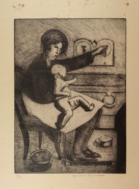  Romano Romanelli  (Firenze, 1882 - 1969) : Il bagno del bambino.  - Auction Prints, Drawings, Maps and Views - Libreria Antiquaria Gonnelli - Casa d'Aste - Gonnelli Casa d'Aste