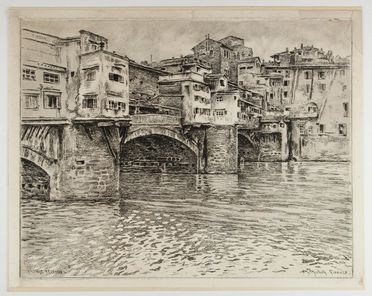  Alberto Micheli Pellegrini  (Livorno, 1870 - Bibbiena, 1943) : Ponte Vecchio.  - Auction Prints, Drawings, Maps and Views - Libreria Antiquaria Gonnelli - Casa d'Aste - Gonnelli Casa d'Aste