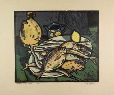  Luigi Servolini  (Livorno, 1900 - 1981) : Natura morta con pesci.  - Auction Prints, Drawings, Maps and Views - Libreria Antiquaria Gonnelli - Casa d'Aste - Gonnelli Casa d'Aste