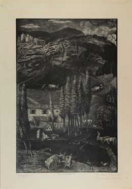  Mario Delitala  (Orani, 1887 - Sassari, 1990) : Autunno marchigiano (Georgica).  - Auction Prints, Drawings, Maps and Views - Libreria Antiquaria Gonnelli - Casa d'Aste - Gonnelli Casa d'Aste