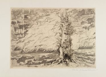  Carlo Alberto Petrucci  (Roma, 1881 - 1963) : Paesaggio con tronco.  - Auction Prints, Drawings, Maps and Views - Libreria Antiquaria Gonnelli - Casa d'Aste - Gonnelli Casa d'Aste