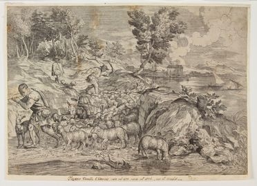  Valentin Lefebre  (1642 - 1680) : Paesaggio lacustre con pastori e pecore.  - Auction Prints, Drawings, Maps and Views - Libreria Antiquaria Gonnelli - Casa d'Aste - Gonnelli Casa d'Aste