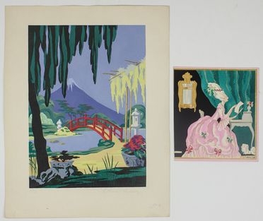  Edouard Halouze  (1900) : Due pochoirs: Paesaggio giapponese. Damina allo scrittoio.  - Auction Timed Auction: Prints & drawings - Libreria Antiquaria Gonnelli - Casa d'Aste - Gonnelli Casa d'Aste