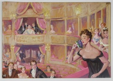  Giorgio Tabet  (Genova, 1904 - Cecina, 2002) : Ragazza sul palco di un teatro.  - Asta Asta a tempo: Stampe & disegni - Libreria Antiquaria Gonnelli - Casa d'Aste - Gonnelli Casa d'Aste