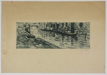  Giuseppe Miti Zanetti  (Modena,  - Milano, 1929) : Canale veneziano.  - Auction Timed Auction: Prints & drawings - Libreria Antiquaria Gonnelli - Casa d'Aste - Gonnelli Casa d'Aste