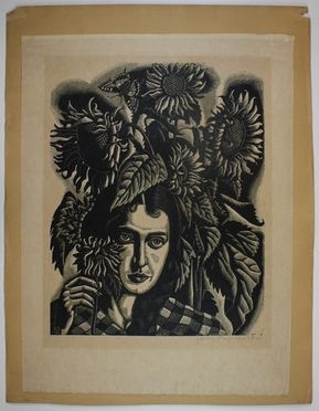  Giuseppe Haas-Triverio  (Sachseln, 1899 - 1963) : Volto femminile tra i fiori.  - Asta Asta a tempo: Stampe & disegni - Libreria Antiquaria Gonnelli - Casa d'Aste - Gonnelli Casa d'Aste