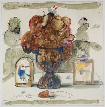  Antonio Possenti  (Lucca, 1933 - 2016) : Vaso con due personaggi e due uccelli.  - Auction Timed Auction: Prints & drawings - Libreria Antiquaria Gonnelli - Casa d'Aste - Gonnelli Casa d'Aste