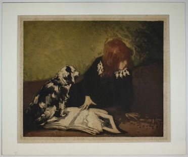  Manuel Robbe  (Parigi, 1872 - 1936) : Bimba con cane.  - Asta Asta a tempo: Stampe & disegni - Libreria Antiquaria Gonnelli - Casa d'Aste - Gonnelli Casa d'Aste